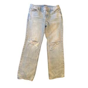 Express Womens High Rise Light Wash Ripped Straight Leg Boyfriend Jeans Size 12L